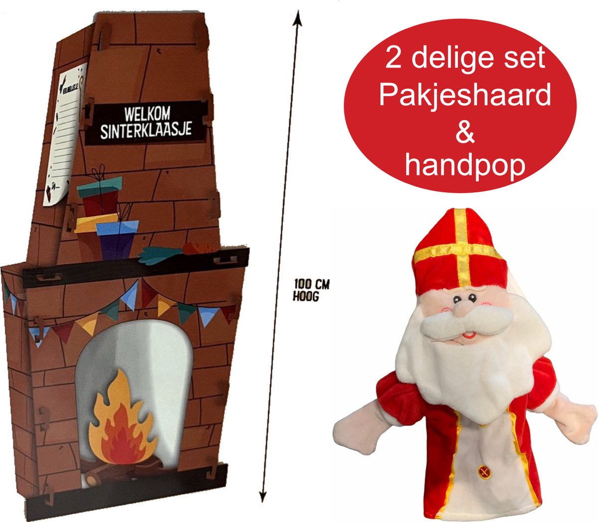 Sinterklaas pakjeshaard | 2-delige set | schoorsteen met Sinterklaas handpop | Sinterklaasdecoratie | Schoen cadeau